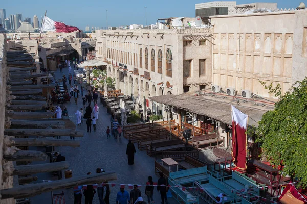 Doha Qatar May 2019 Старий Ринок Souk Waqif Прикрашений Національними — стокове фото