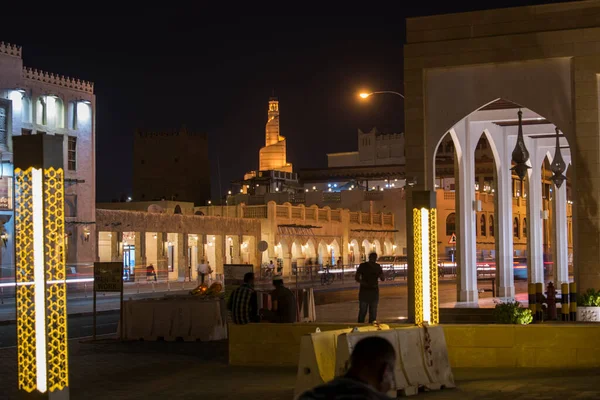 Doha Qatar April 2022 Night Views Traditional Arabic Architecture Souq — Fotografia de Stock