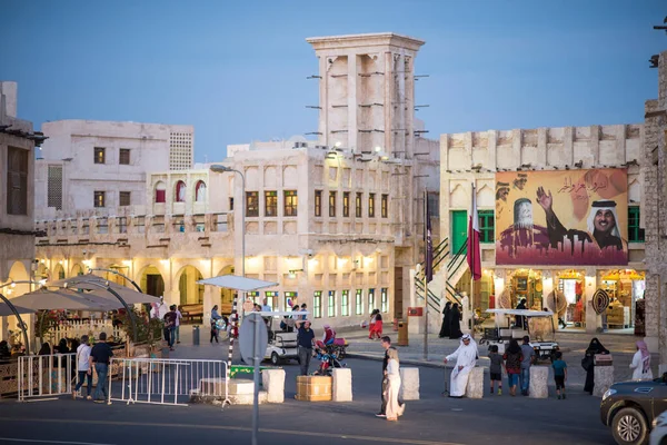 Doha Qatar April 2022 Нічні Види Традиційної Арабської Архітектури Souq — стокове фото