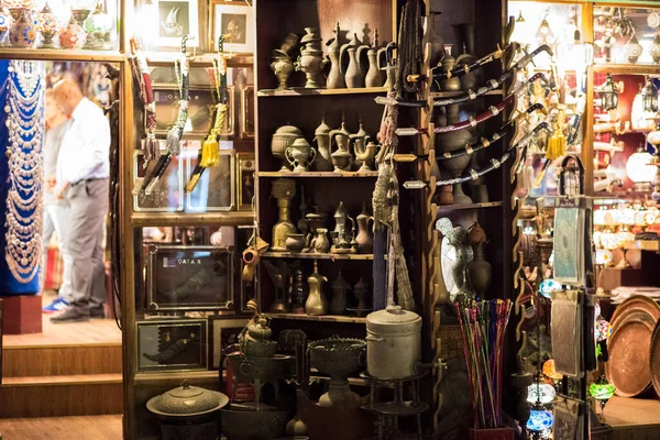 stock image Doha, Qatar - March 05,2019 : Souvenirs exhibited in shops of the Souq Waqif.