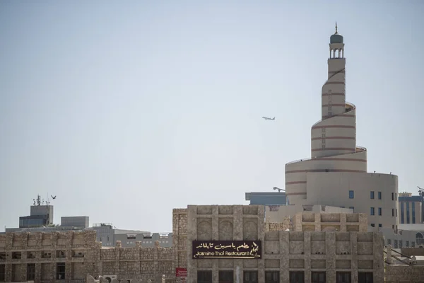 stock image Doha, Qatar, May,6,2019, Traditional Arabian mosque with minarets in old market Souk Waqif.