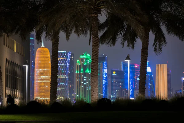 Doha Qatar December 2019 Night View Skyline Doha Financial District — стокове фото
