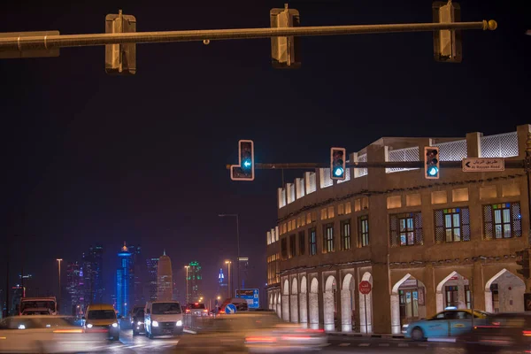 Doha Qatar December 2019 Nattutsikt Över Skyline Dohas Finansdistrikt West — Stockfoto