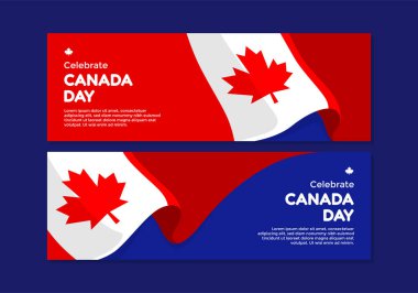 Kanada Günü afişi koyu mavi arka planda toplandı. Terfi, reklam ve 1 Temmuz 'da Kanada Günü' nü kutlamak için mükemmeldi.