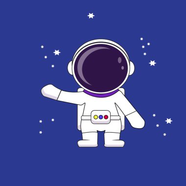 Şirin Astronot El sallayan El Çizgi Filmi Vektör Simgesi Çizimi. Bilim Teknolojisi Simgesi İzole edilmiş Premium Vektörü. Düz Çizgi Film Biçimi