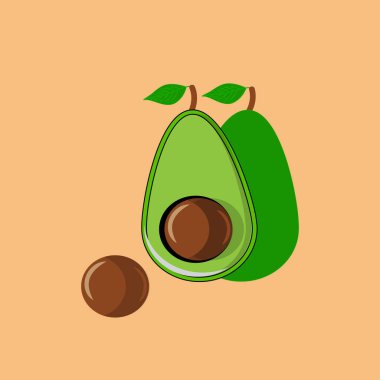Avocado illustrations isolated on white background. Slice and whole fruit. Vegetarian food vector in cute cartoon style.