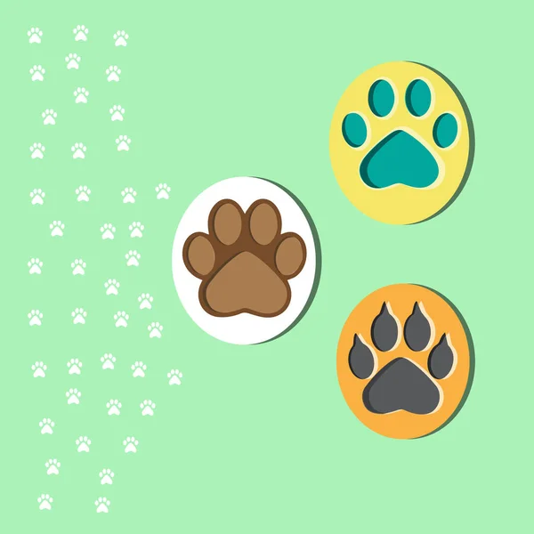Set Animal Paw Print Dog Cat Footprint Vector Icon Illustration — Stock Vector