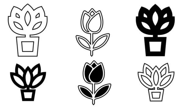 Iconos Flores Colección Vectorial Plantilla Logotipo Ilustración Estilo Moda Adecuado — Vector de stock