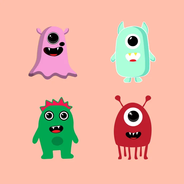 Personagem Monstros Desenhos Animados Bonito Monstros Vetor Estilo Plano Ilustração —  Vetores de Stock