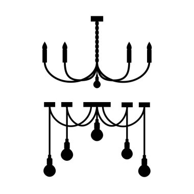 Furniture chandelier, floor and table lamp in flat cartoon style. A set of lamps on a white background. Chandeliers, illuminator, flashlight - element