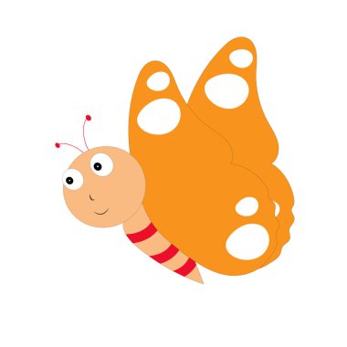 Cartoon butterfly illustration. Cute smiling character for childish design. Flat vector illustration isolated on a white background.