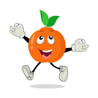 Orange. Cute fruit vector character set isolated on white. Happy orange character in cartoon style. Cheerful Cartoon Orange character