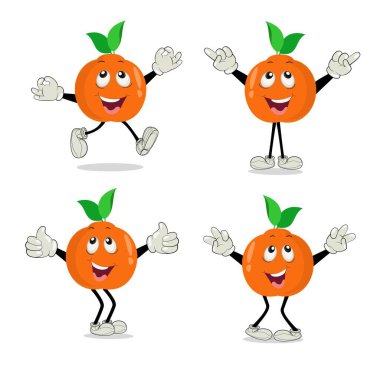 Orange. Cute fruit vector character set isolated on white. Happy orange character in cartoon style. Cheerful Cartoon Orange character