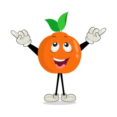 Orange. Cute fruit vector character set isolated on white. Happy orange character in cartoon style. Cheerful Cartoon Orange character