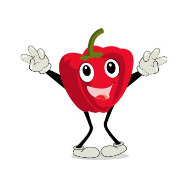 Paprika character vector. Illustration of paprika character with cute expression, funny, set of paprika isolated on white background, vegetable for mascot collection, emoticon kawaii, chili pepper.