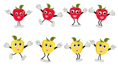 Apple Cartoon character Illustration of a Happy Apple Character. Red, yellow, green apple funny character, concept of health care for kids