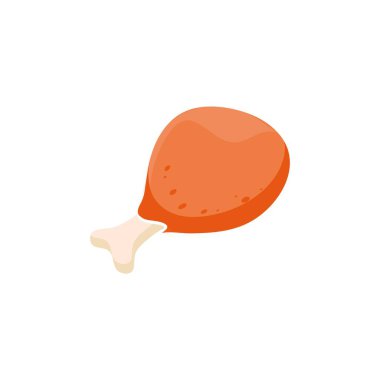 Fried chicken, chicken thighs icon, vector fried chicken icon, cute emoji with happy face, fastfood or grill menu design. Funny food happy meal for children. Kawaii food icon.