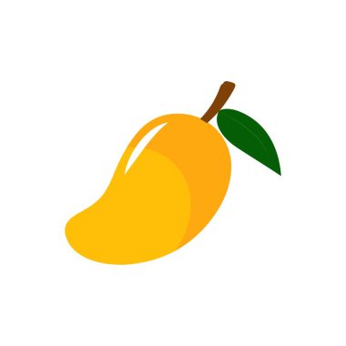 Mango meyve vektör simgesi. Mango düz stil. Tropikal meyvelerin vektör çizimi. Mangonun görsel vektör grafiği. Yiyecek ve içecekler için iyidir..
