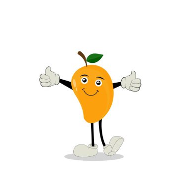 Mango karakter tasarımı. Kawaii mango karakterleri, şirin çizgi filmlerin vektör çizimleri, onları çıkartma, desen, tişört tasarımları, meyve logosu, tüm basılı medya, karikatür vs. olarak kullanın.