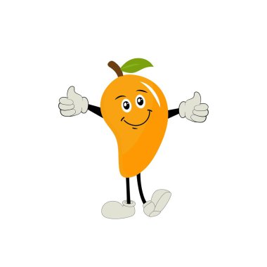 Mango karakter tasarımı. Kawaii mango karakterleri, şirin çizgi filmlerin vektör çizimleri, onları çıkartma, desen, tişört tasarımları, meyve logosu, tüm basılı medya, karikatür vs. olarak kullanın.