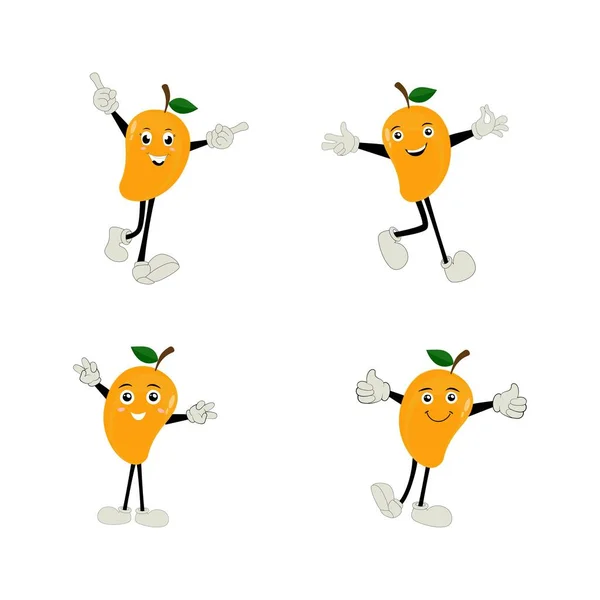 Mango Character Design Kawaii Mango Characters Vector Illustration Cute Cartoon — Stock Vector