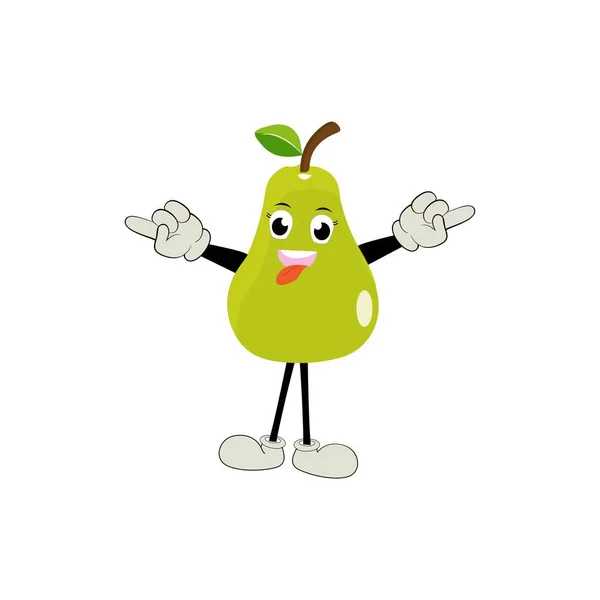 梨果卡通片不同动作情感中梨果性状的可爱向量集 不同表达的梨子字符集合 有趣的水果吉祥物 — 图库矢量图片