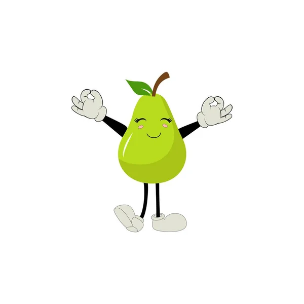 梨の果物の漫画 さまざまなアクションエモーションで梨の果物の文字のかわいいベクトルセット さまざまな表情の梨のキャラクターのコレクション 面白いフルーツマスコット — ストックベクタ