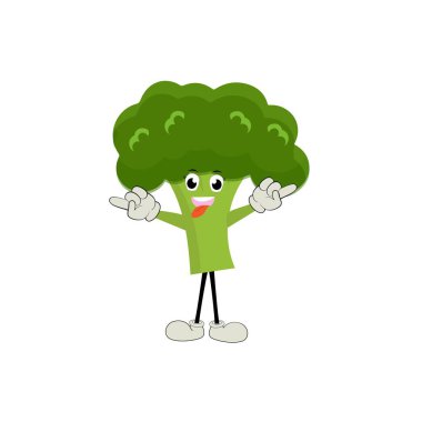 Brokoli maskot çizgi filmi. Şirin, mutlu, gülümseyen brokoli sebze seti koleksiyonu. Vektör düz çizgi film karakteri çizim simgesi tasarımı. Mutlu, mutlu, yeşil gülümseme, neşeli yüz hissi.