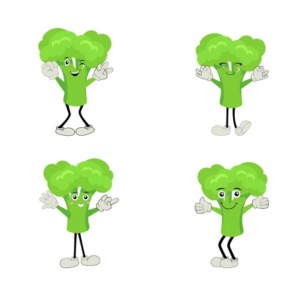 Caricatura Mascota Brócoli Vector Linda Colección Conjuntos Verduras Feliz Brócoli — Archivo Imágenes Vectoriales