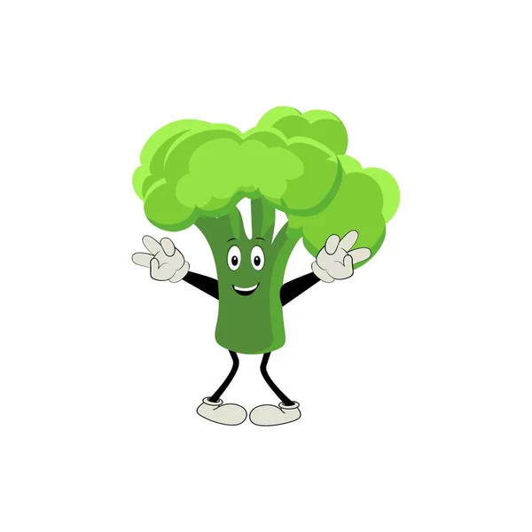 Cartone Animato Della Mascotte Dei Broccoli Vettore Carino Felice Sorridente — Vettoriale Stock