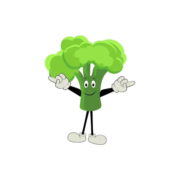 Brokkoli Maskottchen Karikatur Vektor Niedlich Glücklich Lächelnd Brokkoli Gemüseset Kollektion — Stockvektor