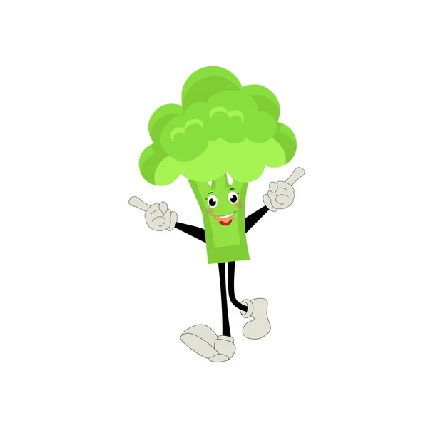 Cartone Animato Della Mascotte Dei Broccoli Vettore Carino Felice Sorridente — Vettoriale Stock