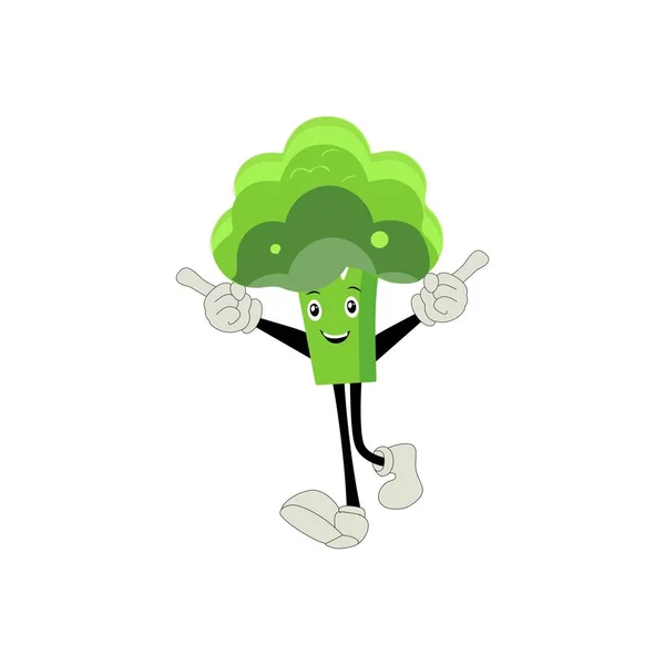 ブロッコリーのマスコット漫画ベクトルです かわいい幸せな笑顔ブロッコリー野菜セットコレクション ベクターフラット漫画キャラクターイラストアイコンデザイン 緑の笑顔 明るい顔の感情 — ストックベクタ