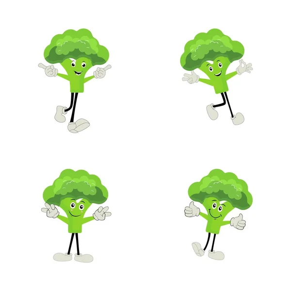 Caricatura Mascota Brócoli Vector Linda Colección Conjuntos Verduras Feliz Brócoli — Archivo Imágenes Vectoriales