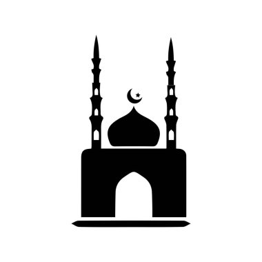 Cami simgesi, İslami ibadet yeri, Müslüman sembolleri, vektör illüstrasyonu. Düz cami simgesi tasarım vektörü, cami silueti. Hac, umrah, ramadhan kareem, ied mübarak