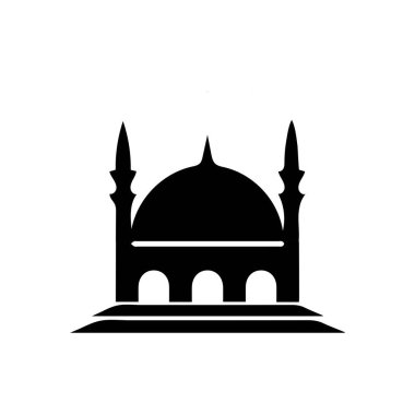 Cami simgesi, İslami ibadet yeri, Müslüman sembolleri, vektör illüstrasyonu. Düz cami simgesi tasarım vektörü, cami silueti. Hac, umrah, ramadhan kareem, ied mübarak