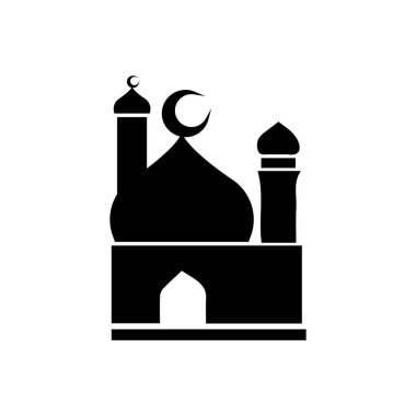 Cami simgesi, İslami ibadet yeri, Müslüman sembolleri, vektör illüstrasyonu. Düz cami simgesi tasarım vektörü, cami silueti. Hac, umrah, ramadhan kareem, ied mübarak