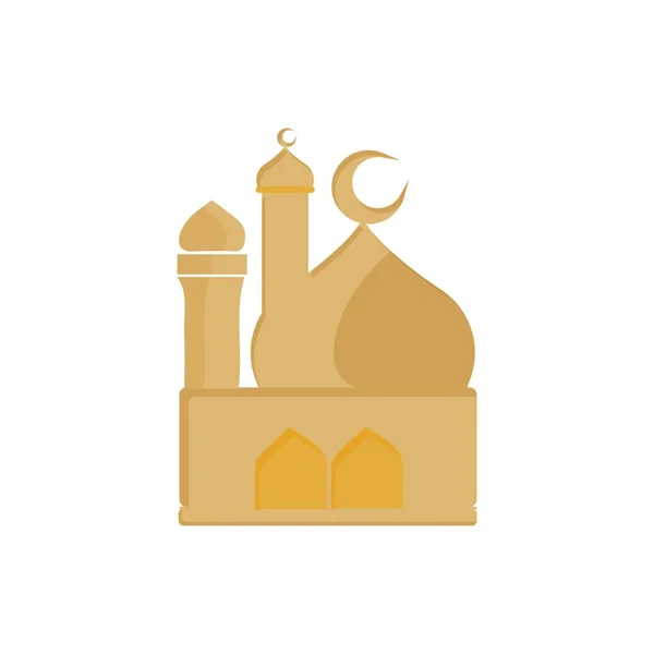 白い背景にイスラム教徒のモスクの隔離されたフラットファサード 影のアーキテクチャオブジェクトとフラット ベクトル漫画デザイン 美しいイスラム教の寺院のアイコンイラスト 東の文化的ランドマーク — ストックベクタ