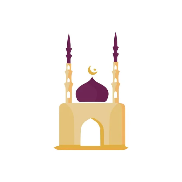 穆斯林清真寺用白色背景隔离了平整的立面 有阴影建筑物体的平面 矢量卡通设计 美丽的穆斯林庙宇图标插图 东部文化地标 — 图库矢量图片
