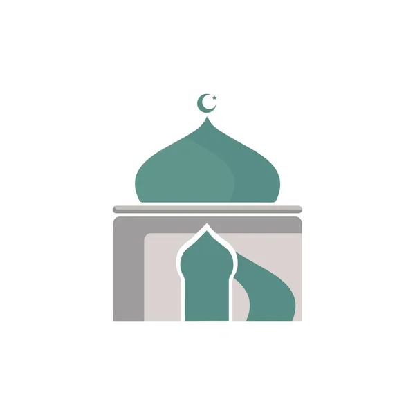 Moslim Moskee Geïsoleerde Platte Gevel Witte Achtergrond Vlak Met Schaduwen — Stockvector