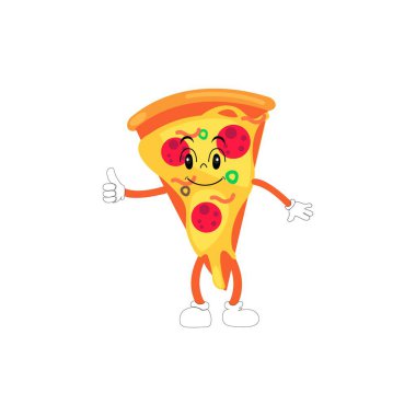 Pizza Çizgi Filmi Karakteri, modern vektör şablon maskot çizimleri. Gıda Nesnesi Simgesi İzole edilmiş Premium Vektörü.