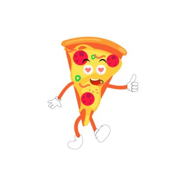 Pizza Çizgi Filmi Karakteri, modern vektör şablon maskot çizimleri. Gıda Nesnesi Simgesi İzole edilmiş Premium Vektörü.