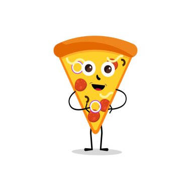 Pizza Çizgi Filmi Karakteri, modern vektör şablon maskot çizimleri. Gıda Nesnesi Simgesi İzole edilmiş Premium Vektörü.