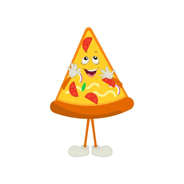Pizza Cartoon Character Moderne Vektorvorlage Mit Maskottchen Illustrationen Food Object — Stockvektor