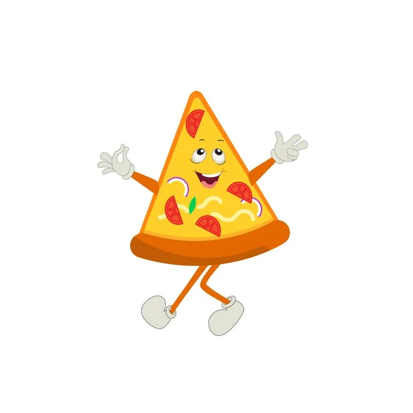 Pizza Cartoon Character Современный Векторный Набор Иллюстраций Талисманов Иконка Пищевого — стоковый вектор