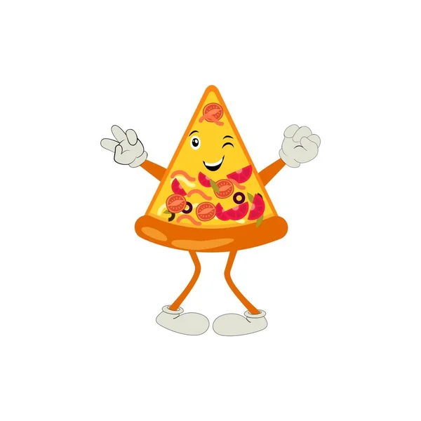 Pizza Cartoon Character Modern Vektor Mall Uppsättning Maskot Illustrationer Matobjekt — Stock vektor