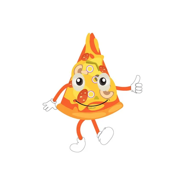 Pizza Postać Kreskówki Emocje Postaci Pizzy Twarz Ramiona Nogi Zabawne — Wektor stockowy