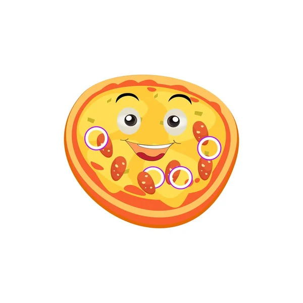 Zabawne Szczęśliwe Pizzeria Pokazać Gest Pokoju Logo Wektor Bazgroły Linii — Wektor stockowy