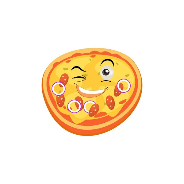 Divertido Feliz Pizza Muestran Logotipo Gesto Paz Vector Doodle Línea — Vector de stock