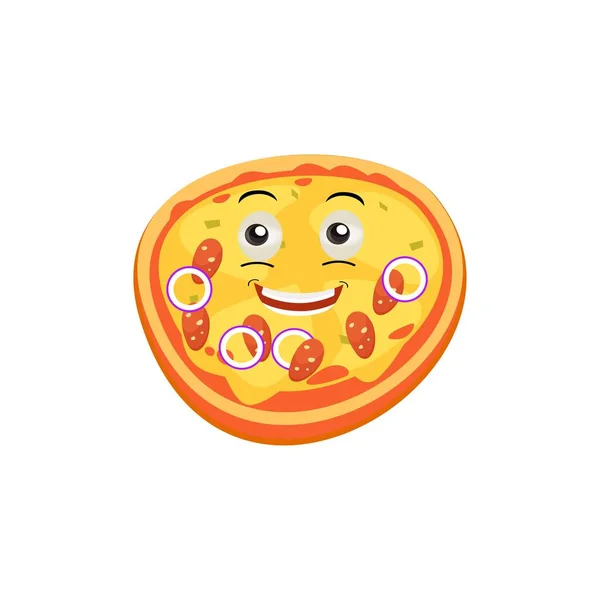 Divertido Feliz Pizza Muestran Logotipo Gesto Paz Vector Doodle Línea — Archivo Imágenes Vectoriales